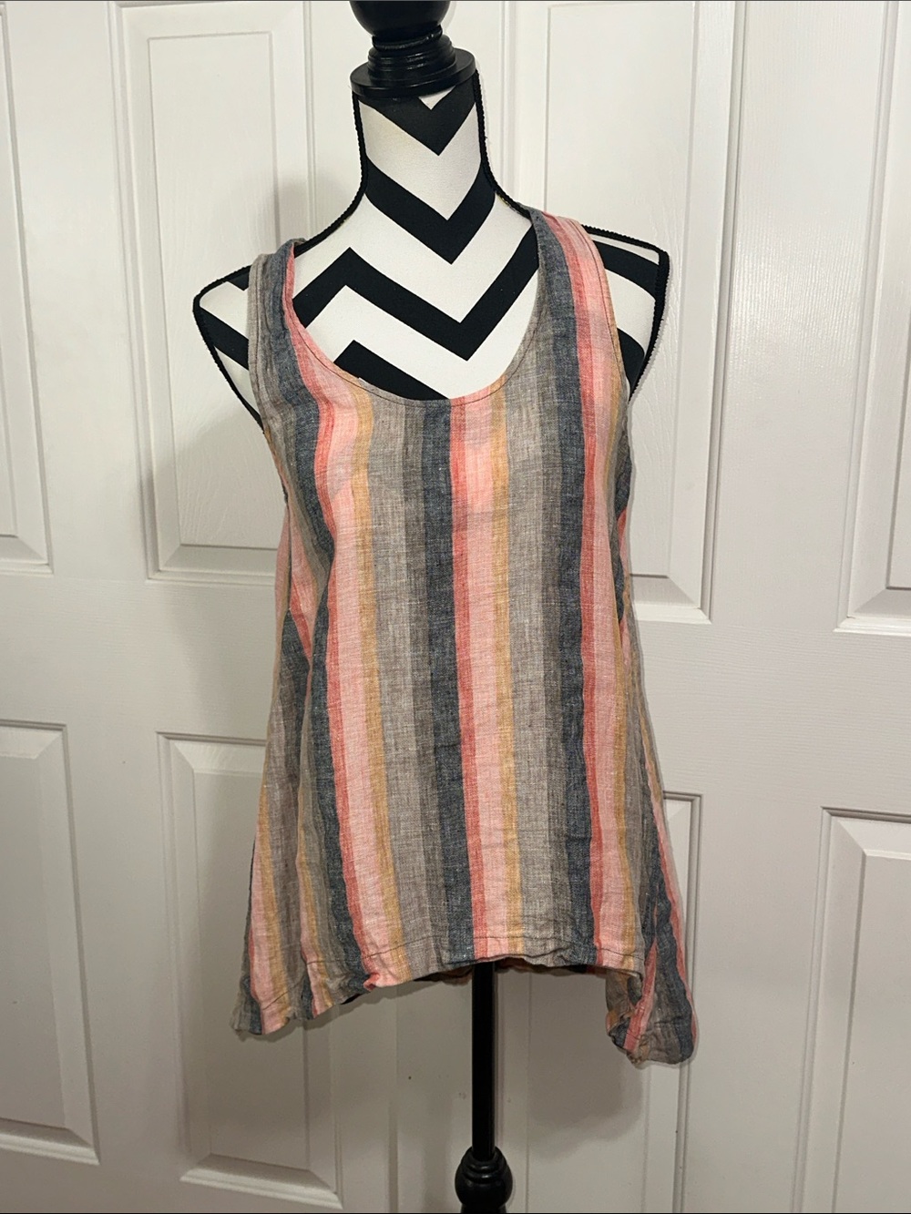 Pure Navy Striped Scoop Neck High Low Tank Top